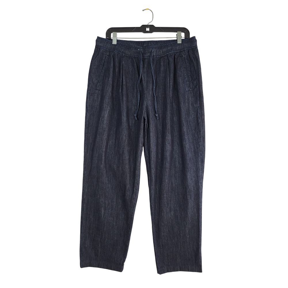 Old Navy Billie Straight Leg Pants L High Rise Dark Rinse Blue Cotton Drawstring